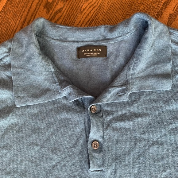 Zara Men’s Polo Dress Shirt Blue - Picture 3 of 3